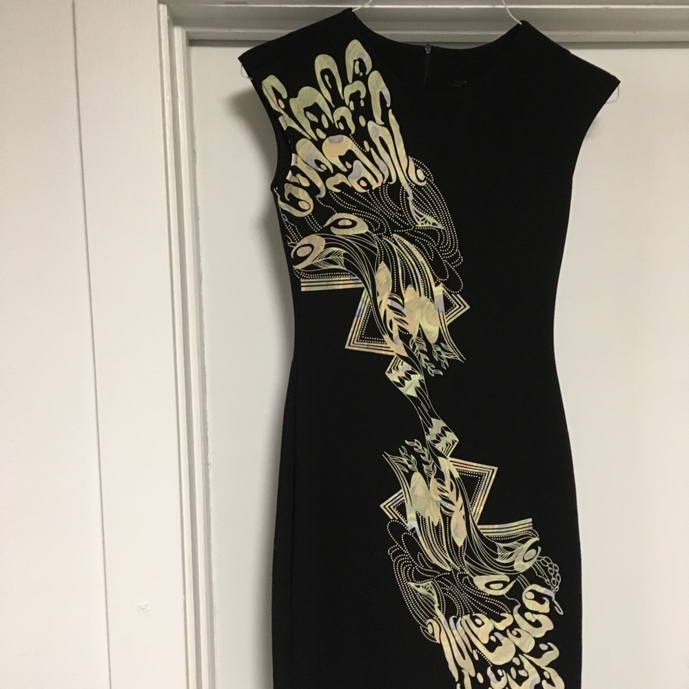 Euro black VERY dress with multi muted colors